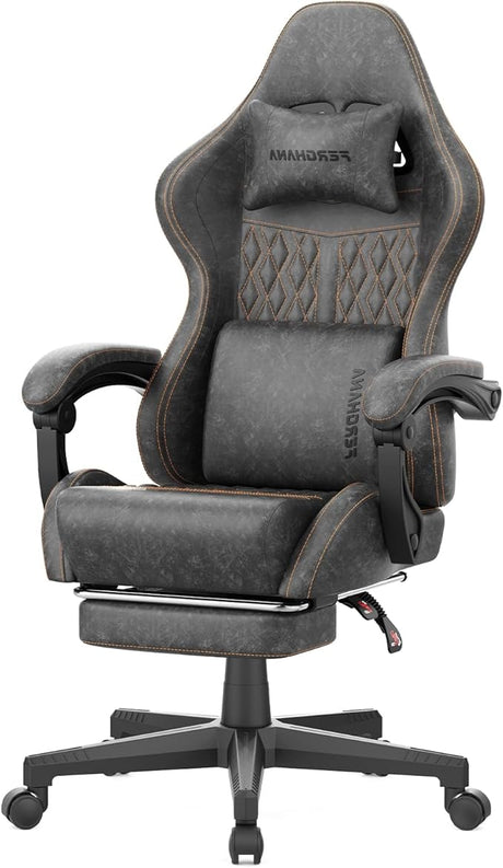 Vintage PU Leather Gaming Chair, Ergonomic Gamer Chair with Massage