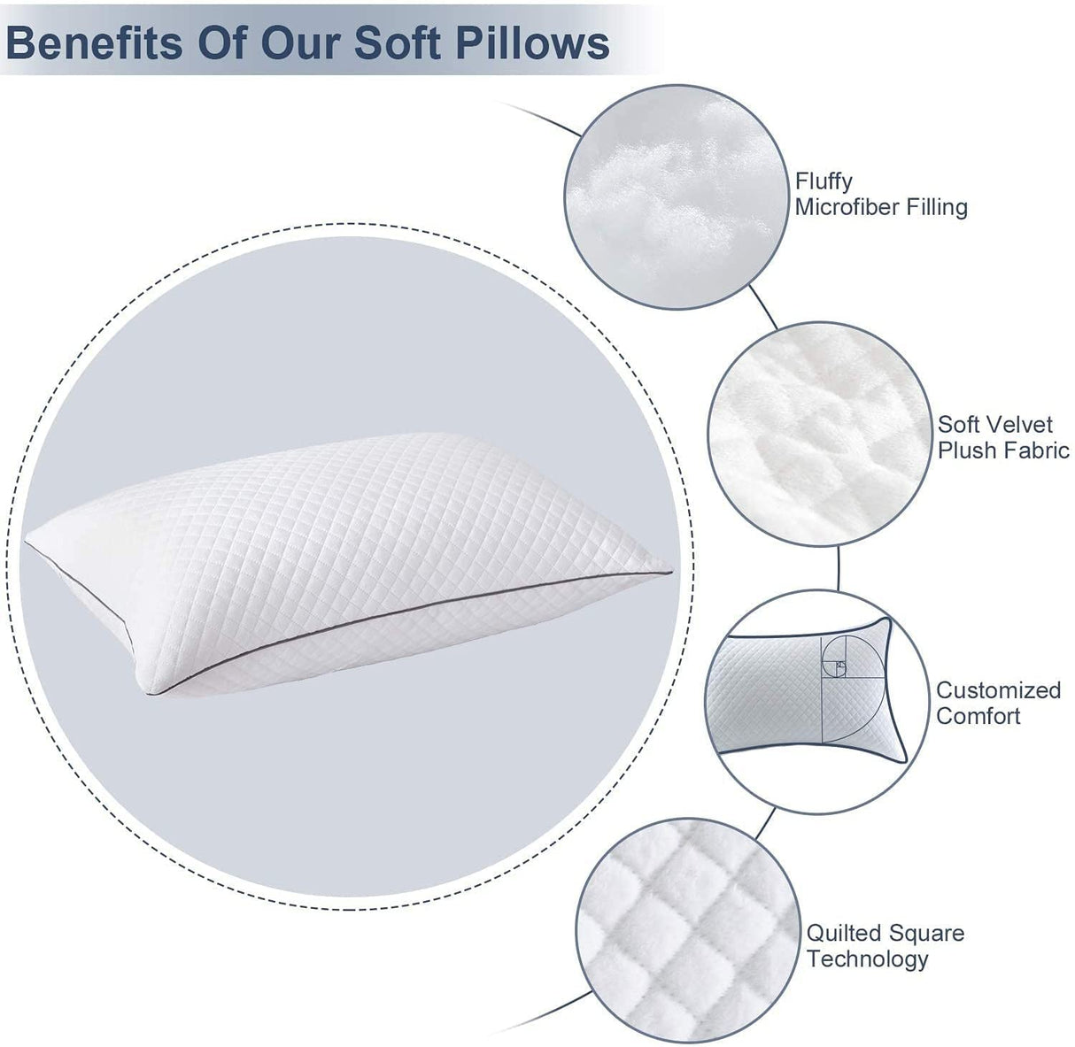 Soft Pillows for Sleeping - Hotel Collection Velvet Bed Pillows with Adjustable Filling,