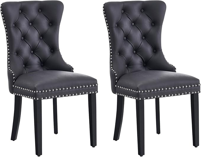 Eifizek Velvet Dining Chairs Set of 2, Tufted Dining Room Chairs with Nailhead Ring Pull Trim