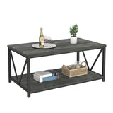 coffee Table, Rustic Wood and Metal Center Table for Living Room, 39.3 Inch Grey