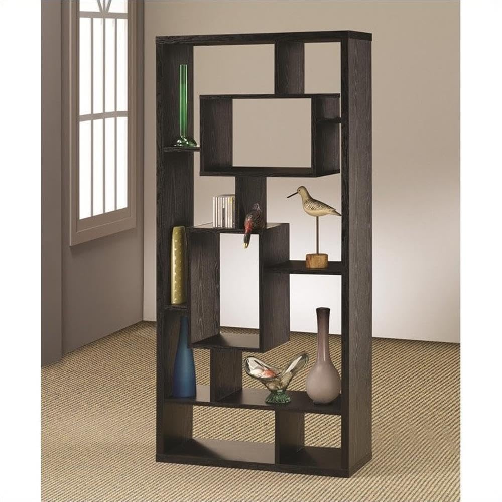 Furniture Asymmetrical Cube 10-Shelf Black Oak Bookcase 800262