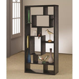Furniture Asymmetrical Cube 10-Shelf Black Oak Bookcase 800262