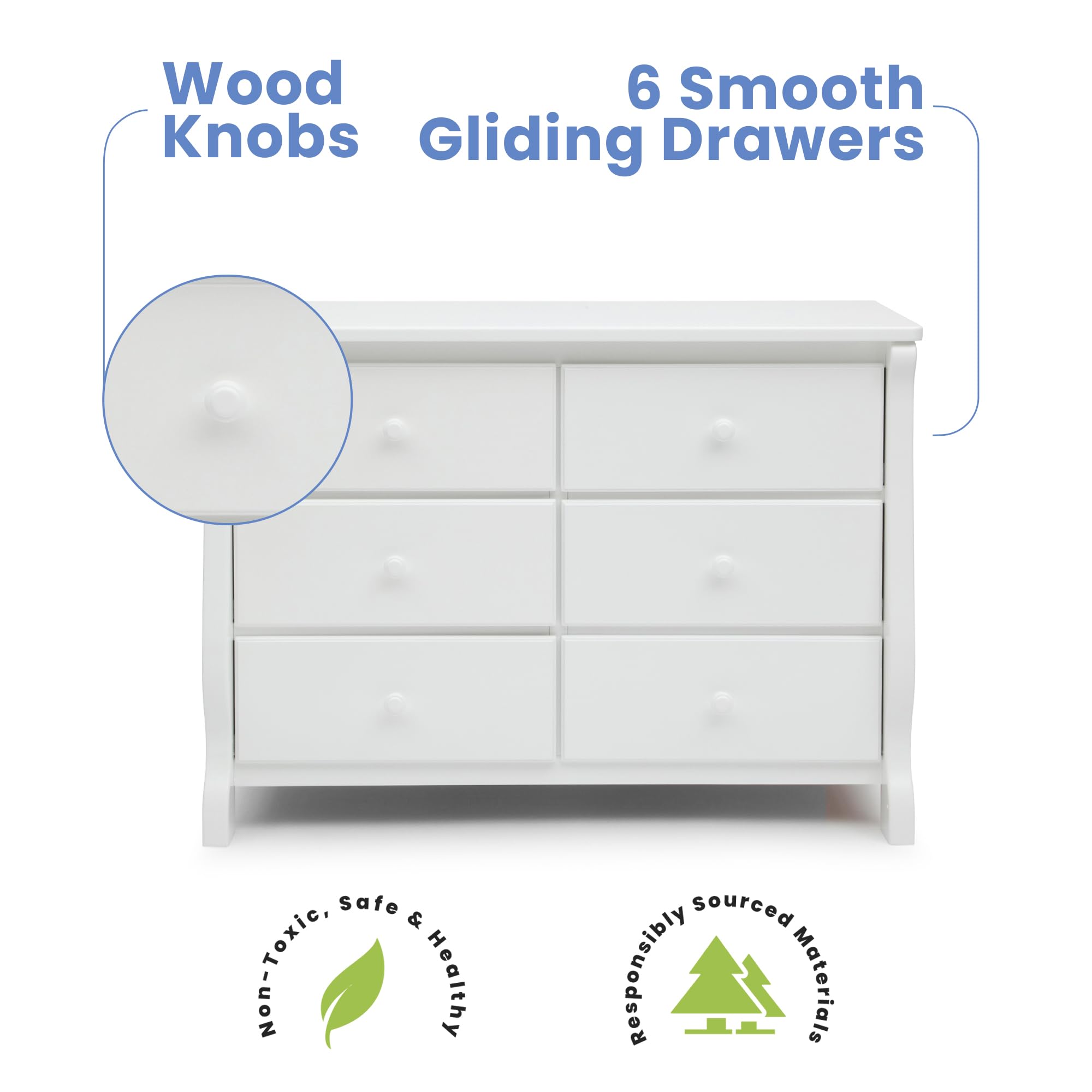 Universal 6 Drawer Dresser with Interlocking Drawers - Greenguard Gold Certified,