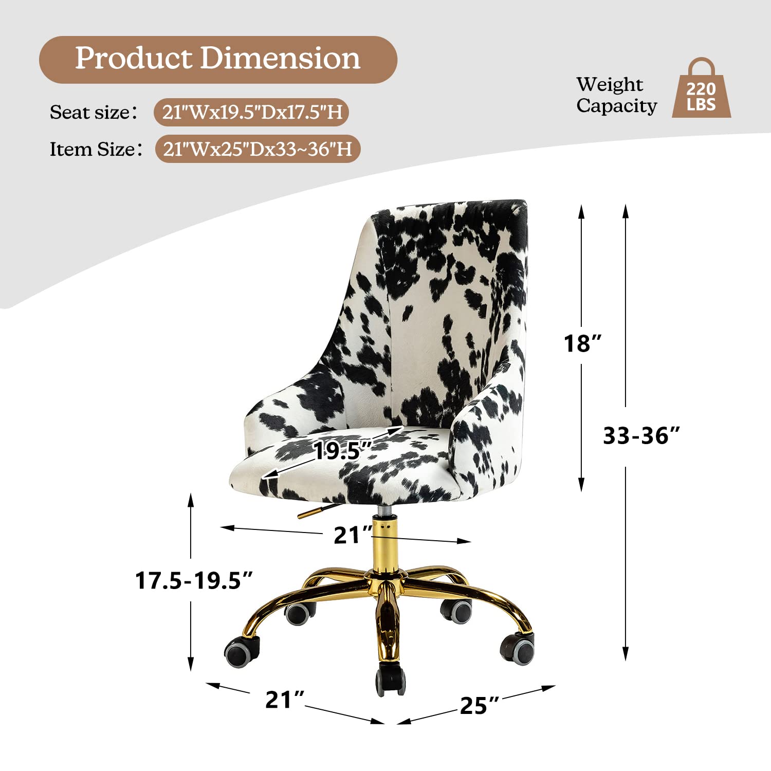 Upholstered Desk Chair with Wheels - Adjustable Swivel Fabric Task Chair