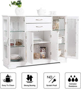 Sideboard Buffet Server Storage Cabinet W/ 2 Drawers, 3 Cabinets and Glass Doors