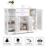 Sideboard Buffet Server Storage Cabinet W/ 2 Drawers, 3 Cabinets and Glass Doors