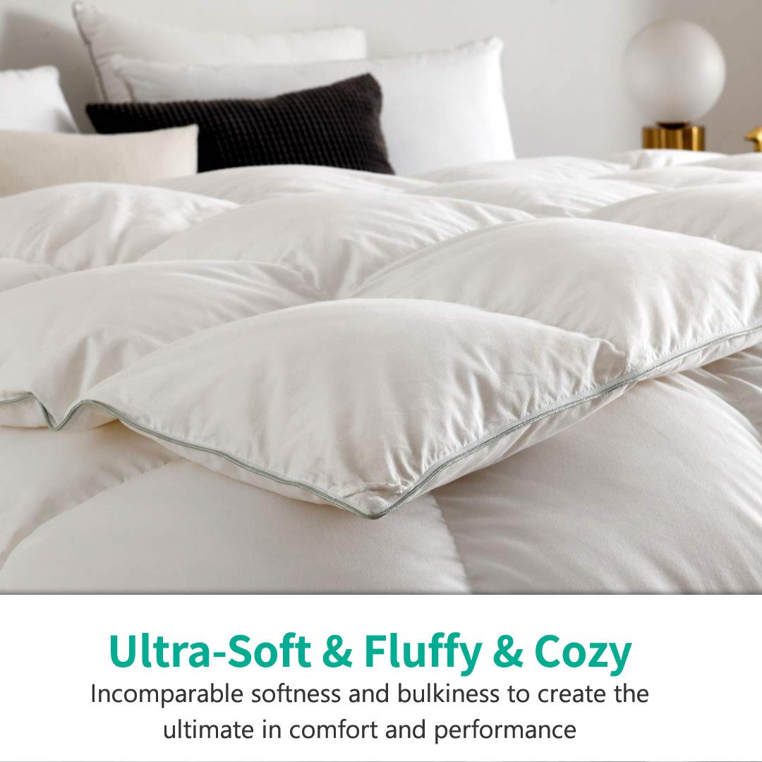 APSMILE Heavyweight Full/Queen Feathers Down Comforter for Colder Weather/Sleeper, Ultra-Soft Hotel Collection Down Duvet Insert, 46oz Fluffy Thick Winter Down Comforter(90x90, White)