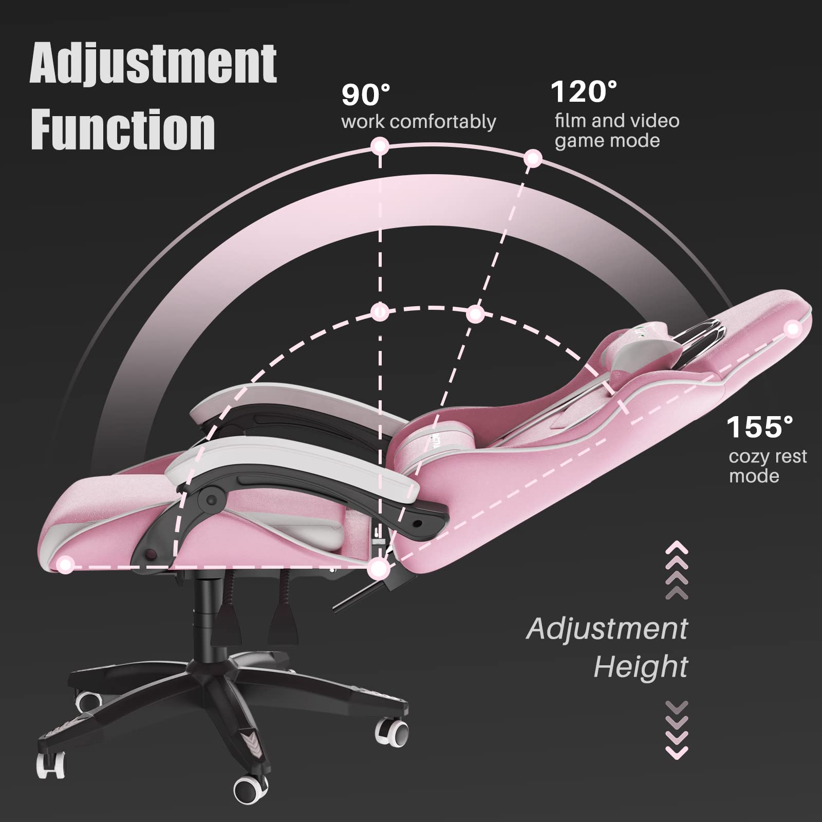 Ergonomic Gaming Chair with Lumbar Support - Light Pink