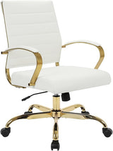 Mid-Back Ergonomic Office Chair with Lumbar Support - Black Leather Gold Frame
