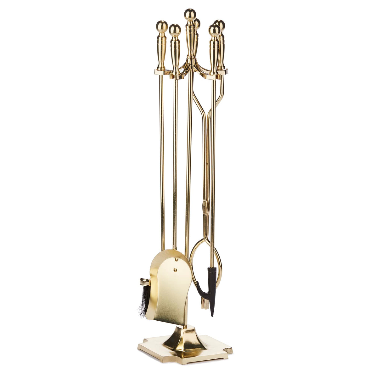 Polished Brass Finish 5-Piece Fireplace Tools Set with Heavy Weight Steel Construction