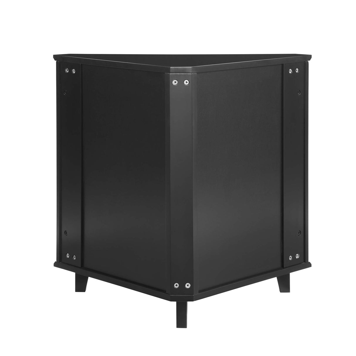 Ronne 2 Door Corner Accent Table with Fretwork Detail, 32 Inch, Black