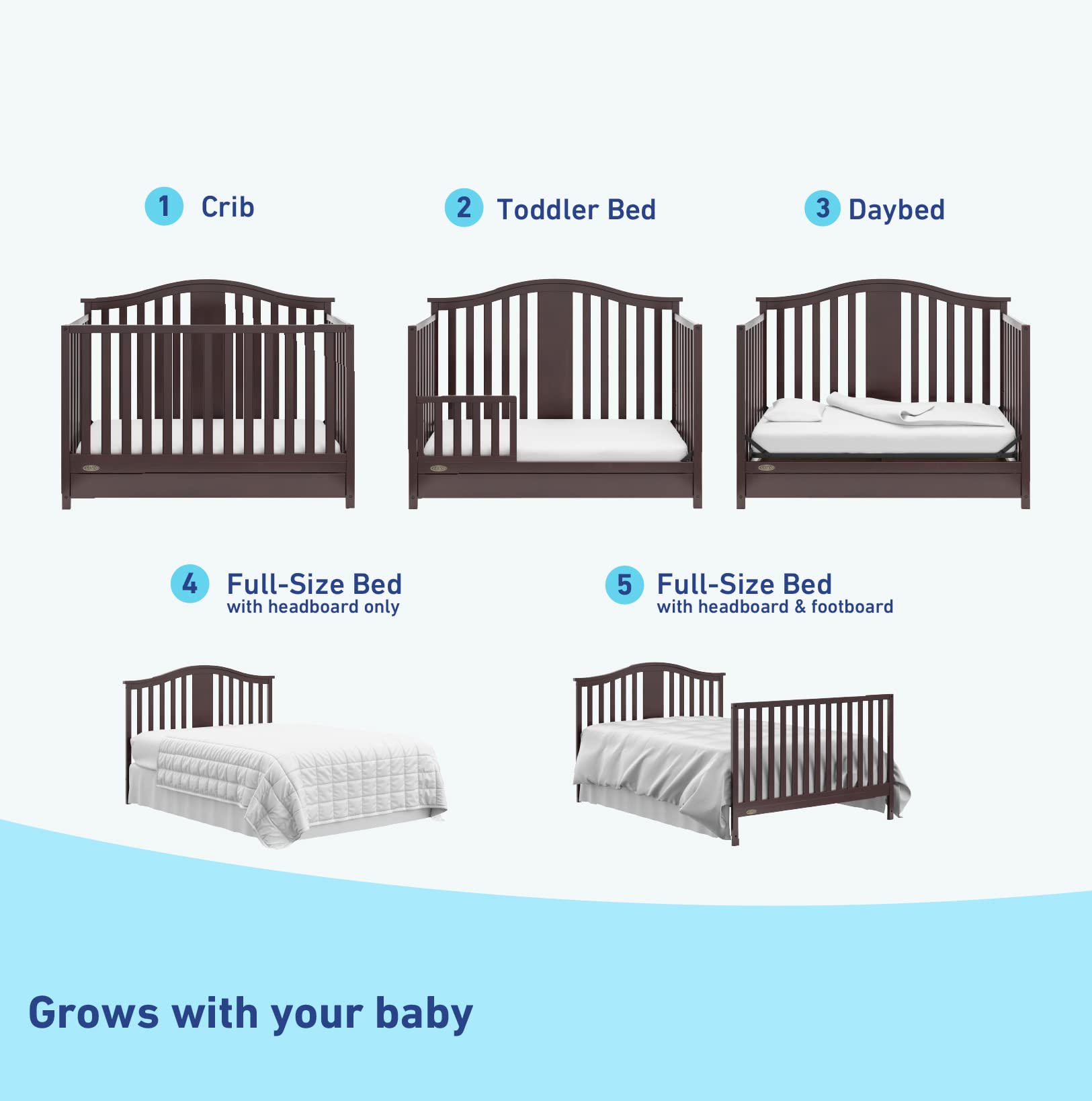 4-in-1 Convertible Crib with Drawer (Espresso) – GREENGUARD Gold Certified, Crib with Drawer Combo, Includes Full-Size Nursery Storage Drawer, Converts to Toddler Bed and Full-Size Bed