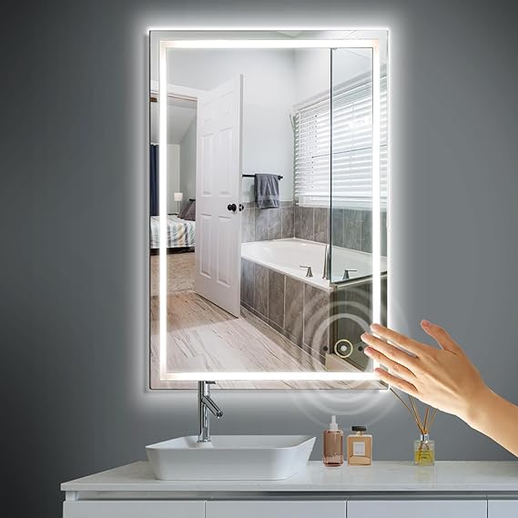 32x40 LED Bathroom Mirror with Hand Wave Sensor - Dimmable Anti-Fog Wall Mount