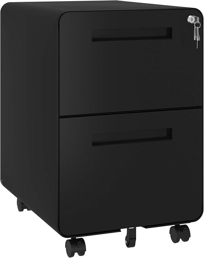 2 Drawer Rolling File Cabinet, Metal Mobile Filing Cabinet with Lock Under Desk