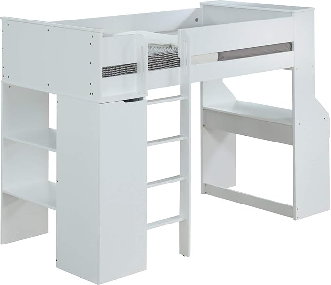 45" X 92" X 66" White Wood Veneer (Laminated) Loft Bed