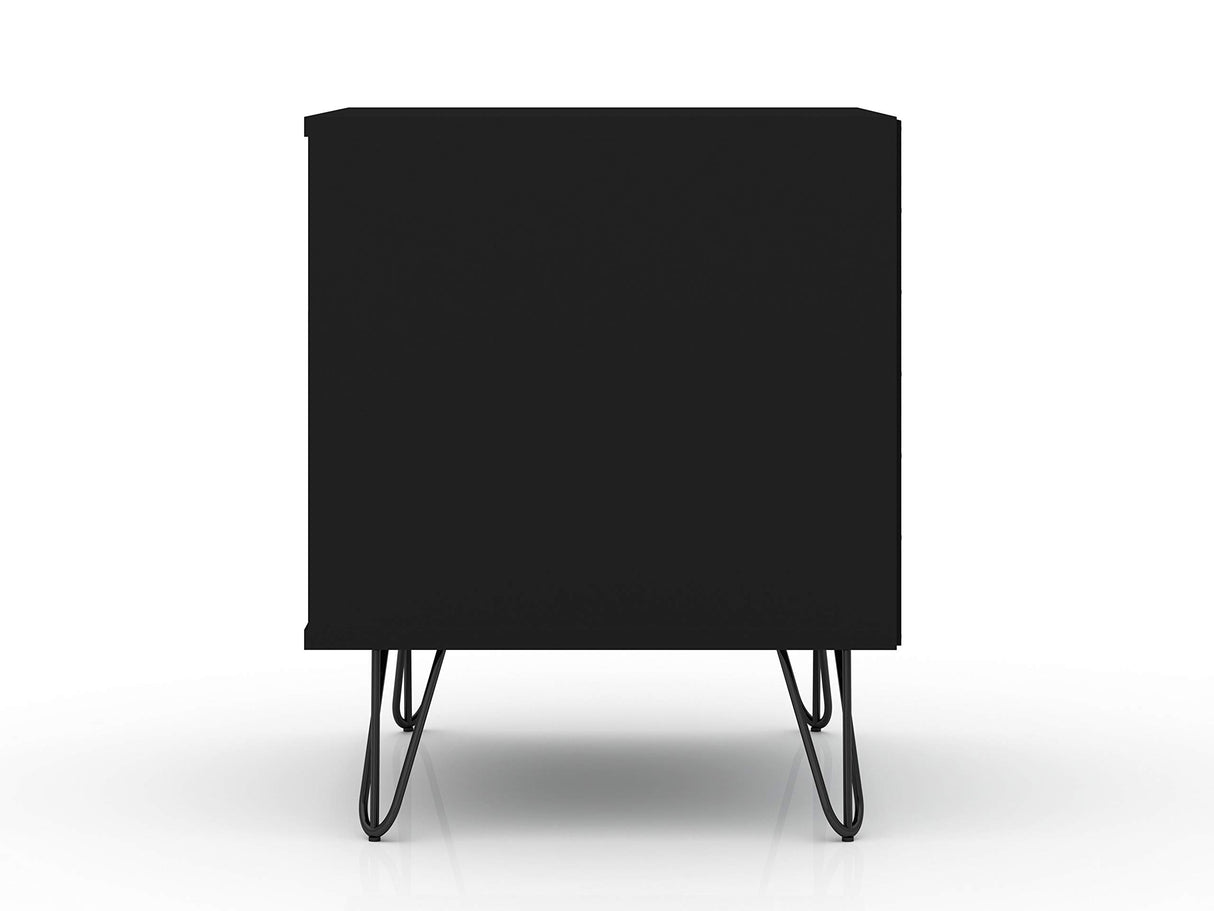 Manhattan Comfort Rockefeller Nightstand with Drawers, Mid Century Modern Bedside Table, Minimalist Display and Storage Organizer, Ideal for Bedroom and Living Room, Black