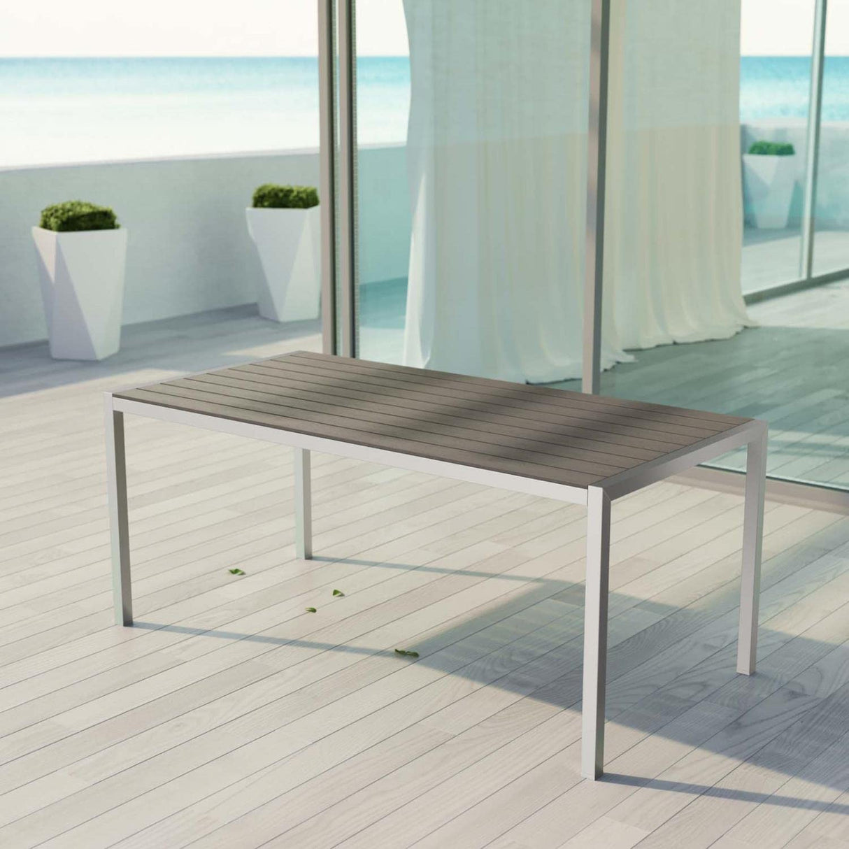 Shore Aluminum Outdoor Patio 71" Rectangle Dining Table in Silver Gray