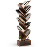 10-Tier Tree Bookshelf, Floor Standing Bookshelf with Drawer
