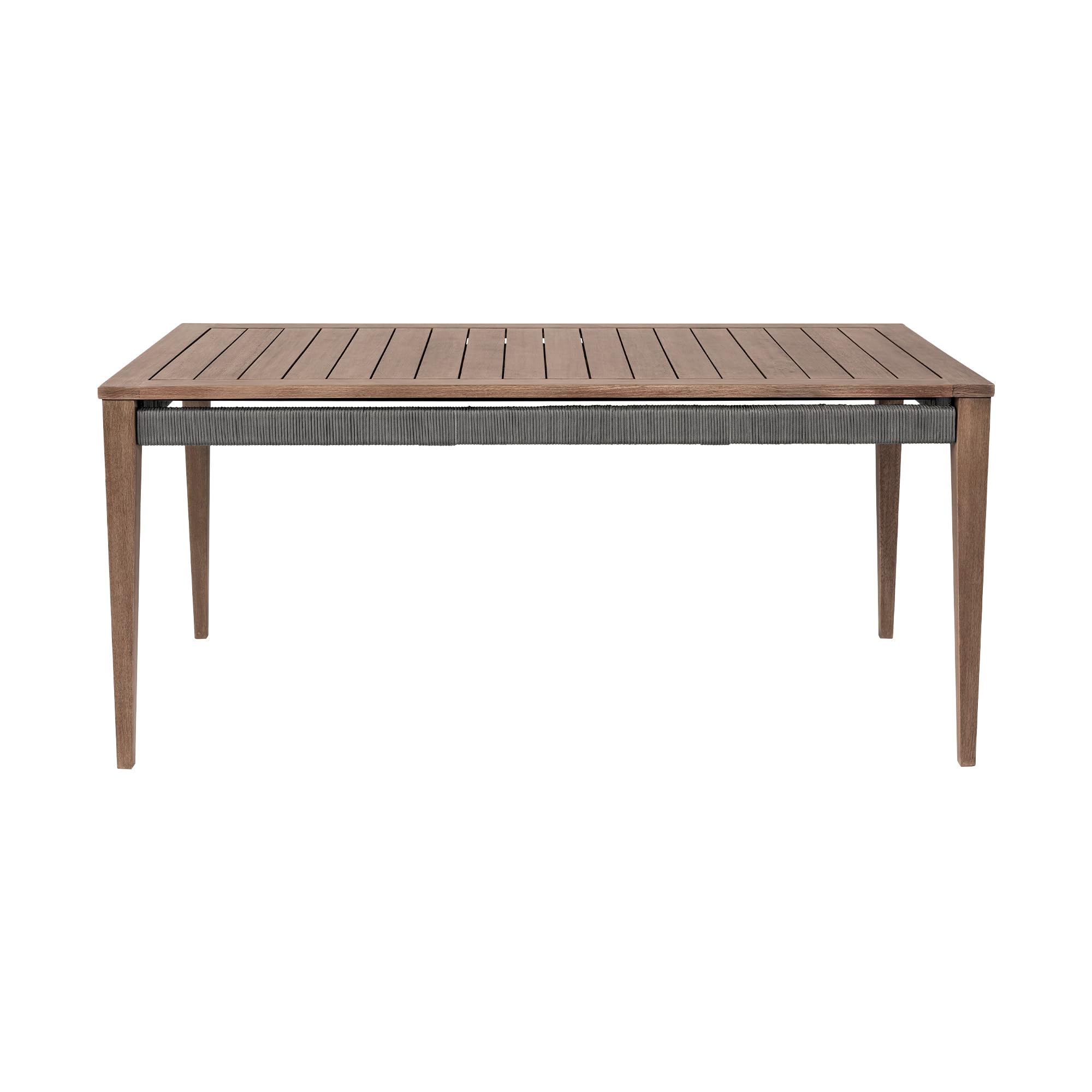 Orbit Modern Outdoor Patio Dining Table, Weathered Dark Gray Eucalyptus