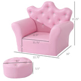 Children's Upholstered Sofa with Footstool, Princess Sofa with Diamond Decorations, Baby Sofa Chair for Toddlers, Girls, Pink