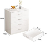 MDF Wood Simple 4-Drawer Dresser Easy to Assemble Chest of Drawers for Bedroom Living Room White