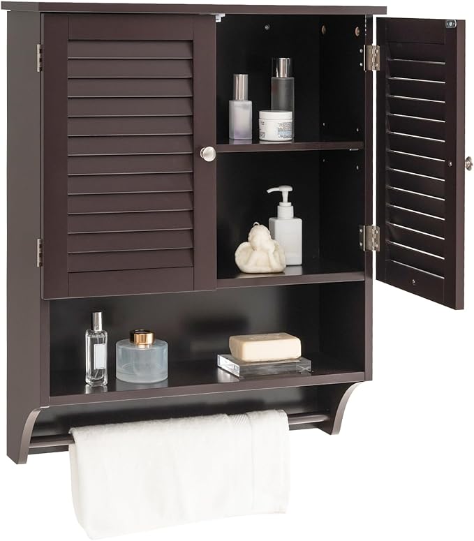 Bathroom Cabinet Wall Mounted - Hanging Medicine Cabinet with 2 Louvered Doors,