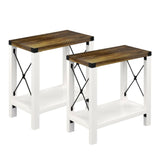 GAZHOME Farmhouse End Table for Small Spaces, Set of 2,Narrow Side End Table with Storage Shelf, Rustic X-Design Nightstand Sofa Table for Living Room, Bedroom White