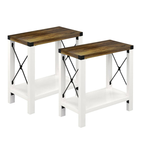 Farmhouse End Table for Small Spaces, Set of 2,Narrow Side End Table with Storage Shelf,