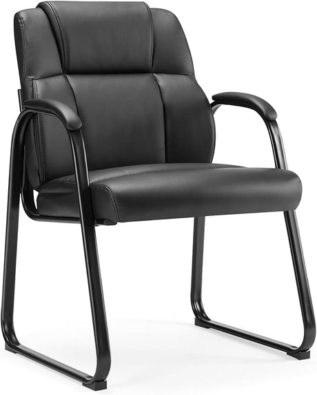 Office Guest Chair Set of 2, Leather Stationary Waiting Room Chairs No Wheels