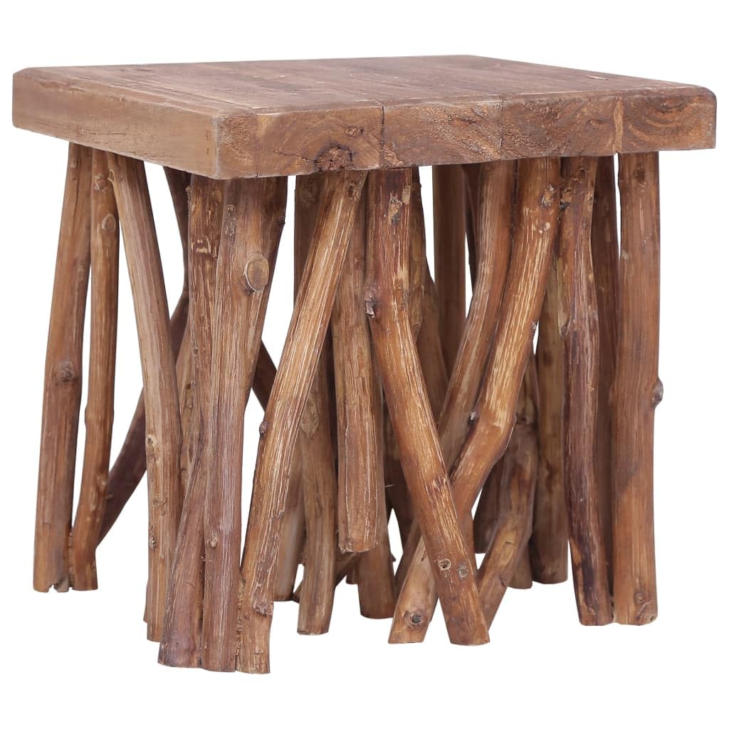 RustWood Solid Teak Log-Leg Coffee Table – Rustic Square Accent