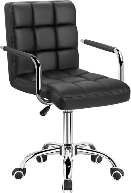 Mid-Back Office Task Chair Ribbed PU Leather Executive Modern Adjustable Home Desk Retro Comfortable