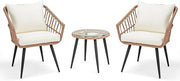 3 Piece Patio Rattan Bistro Set, Outdoor All Weather Wicker Furniture Chairs