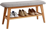 Shoe Rack Bench, Bamboo Entryway Bench, Organizer with 2 Tier Storage, Simple Style