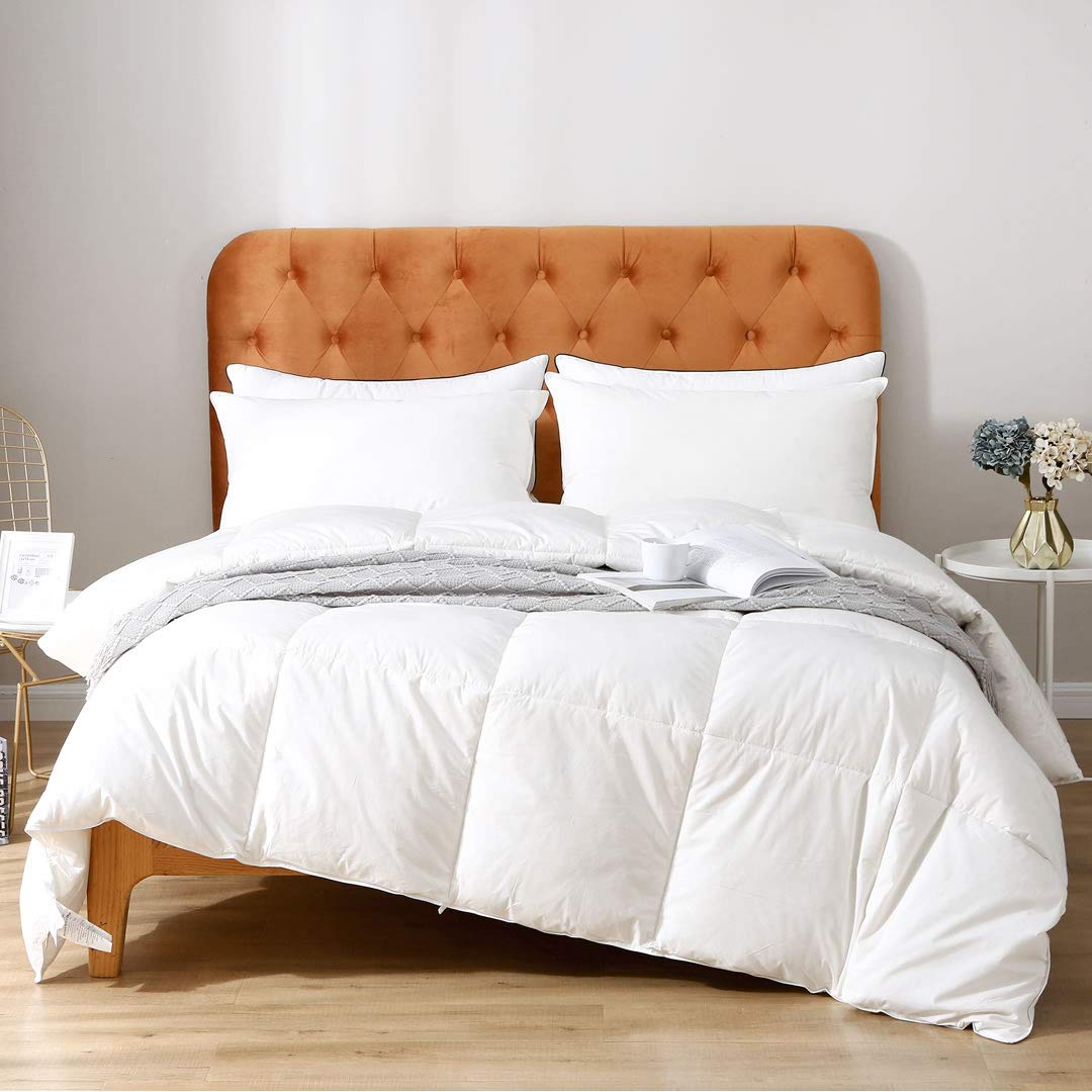 Oaken-Cat Feathers Down Comforter California King - 100% Organic Cotton Quilted Medium Warm All Seasons Duvet Insert or Stand-Alone Comforter (104x96, Ivory White)