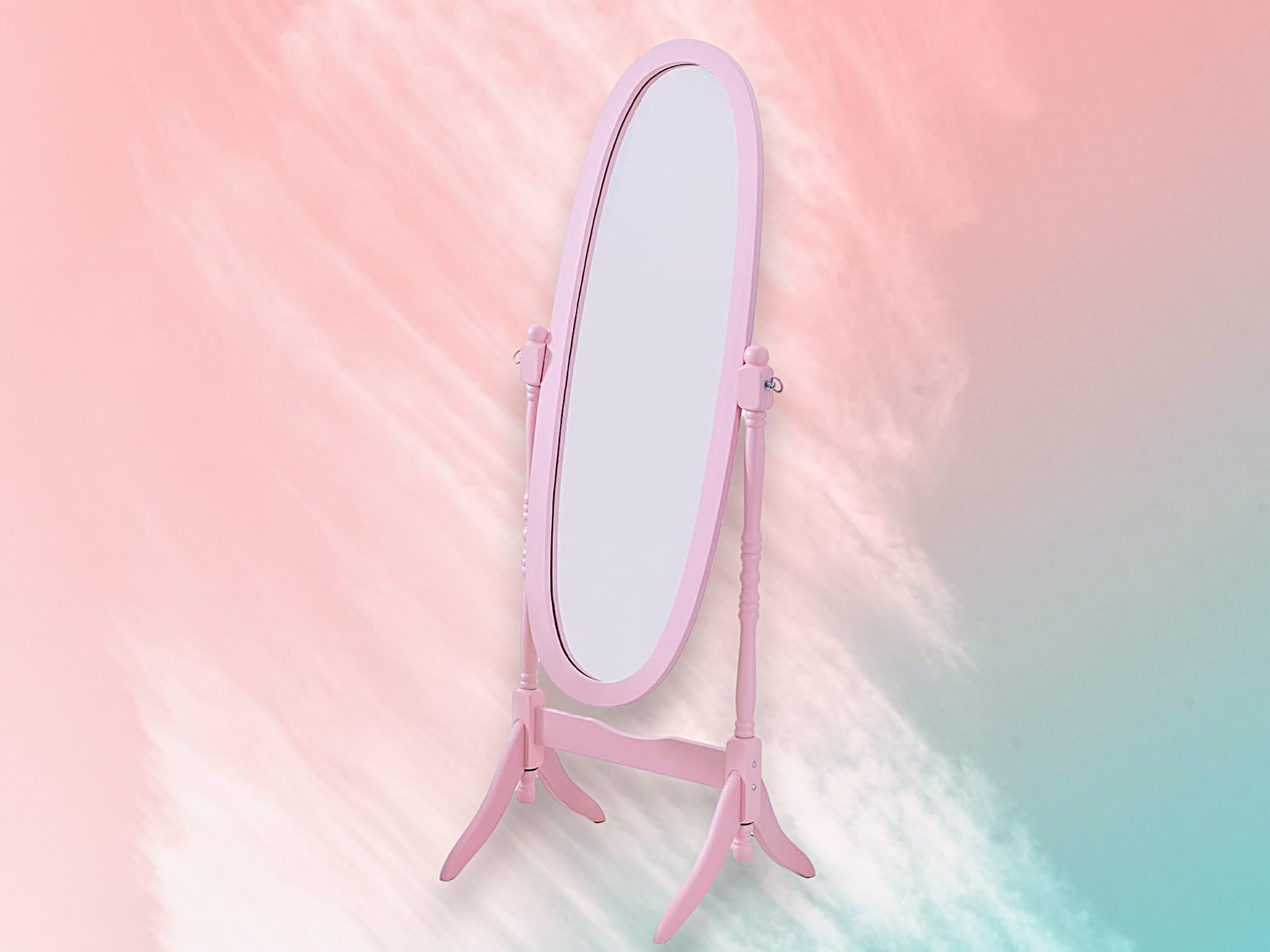 Liveasy Furniture Full Length Mirror with Stand, Vintage Wood Cheval Mirror, Adjustable Freestanding Floor Mirror (Pink)