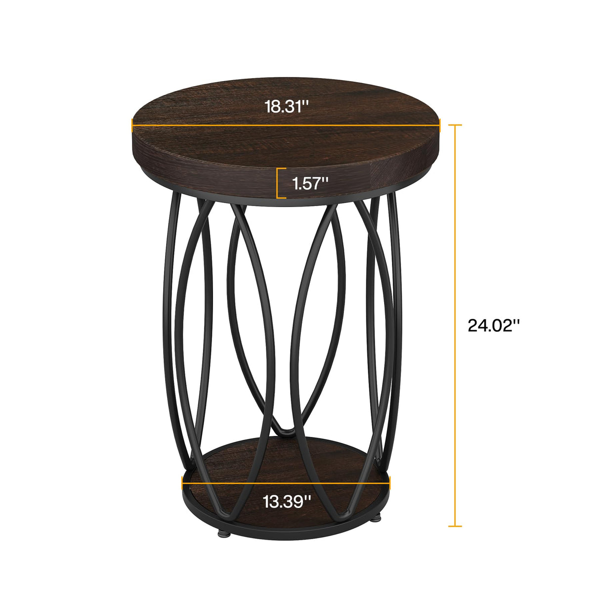 Round Side Table, Small End Table with Storage Shelf