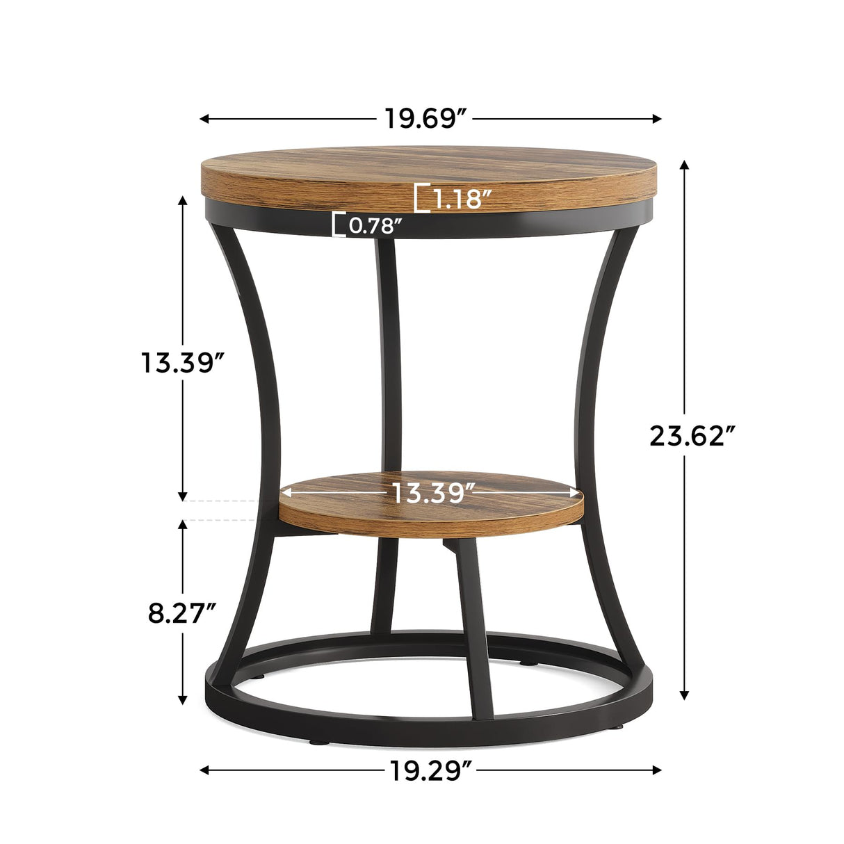 Round End Table, 2 Tier Industrial Side Table, Accent Bedside Table Nightstand