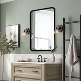 Silver Metal Bathroom Mirror, 24x40 Inch Rectangular Bathroom Sink Mirror,