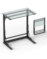 24" Folding TV Tray Table, Glass C Shaped End Table for Couch