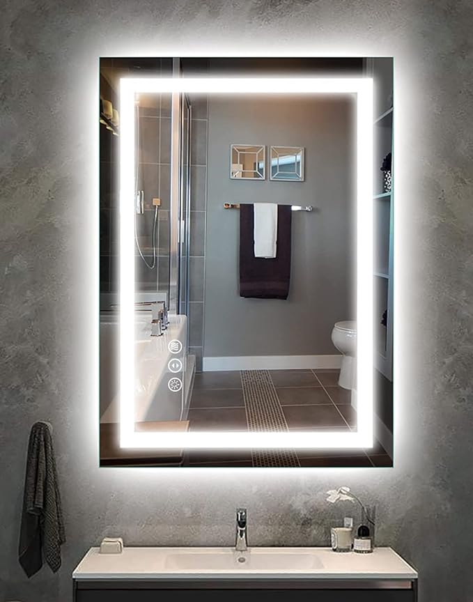 LED Bathroom Mirror with Black Frame, Front Light and Backlit