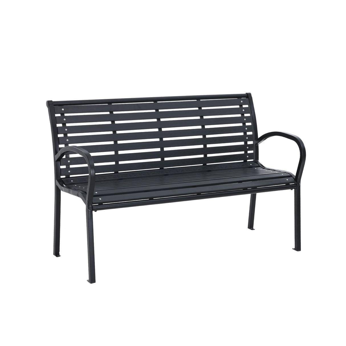Garden Patio Bench 3-Seater Black Powder Coated Cast Steel Outdoor Bench for Outside