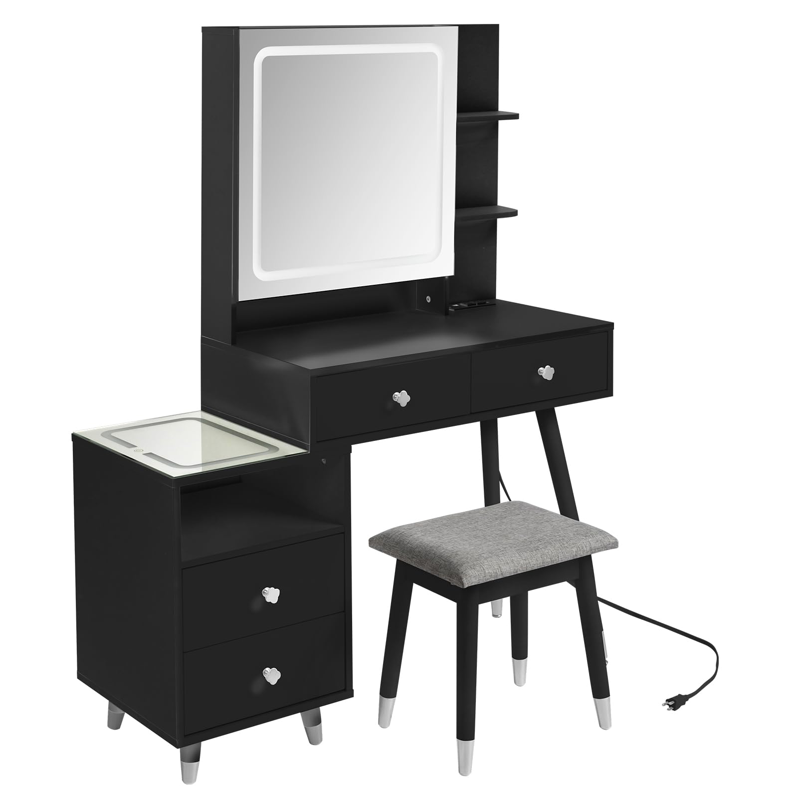 Table Set with Lighted Mirror Cabinet & Charging Station 3-Color Lighting Makeup Desk