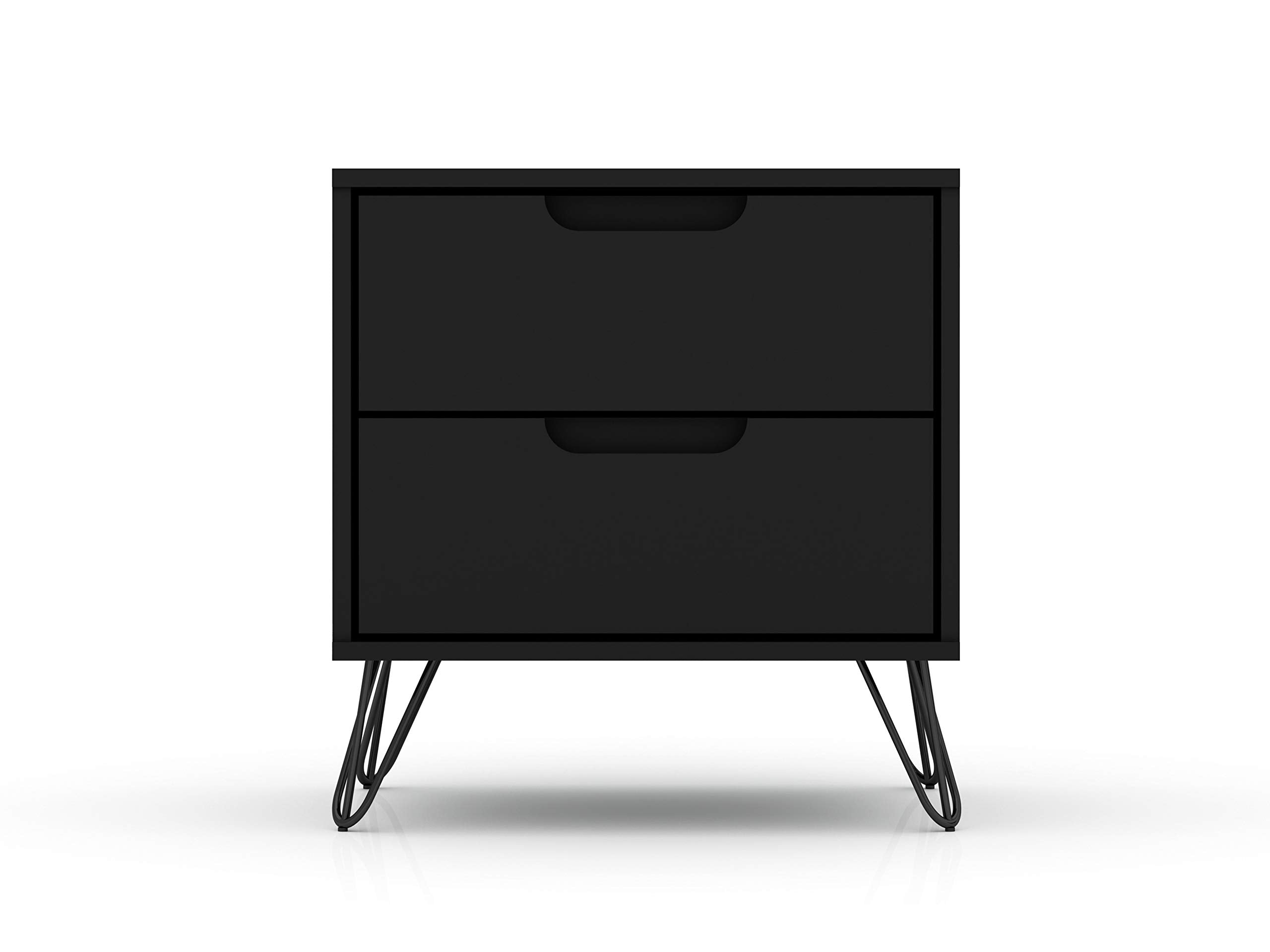 Manhattan Comfort Rockefeller Nightstand with Drawers, Mid Century Modern Bedside Table, Minimalist Display and Storage Organizer, Ideal for Bedroom and Living Room, Black