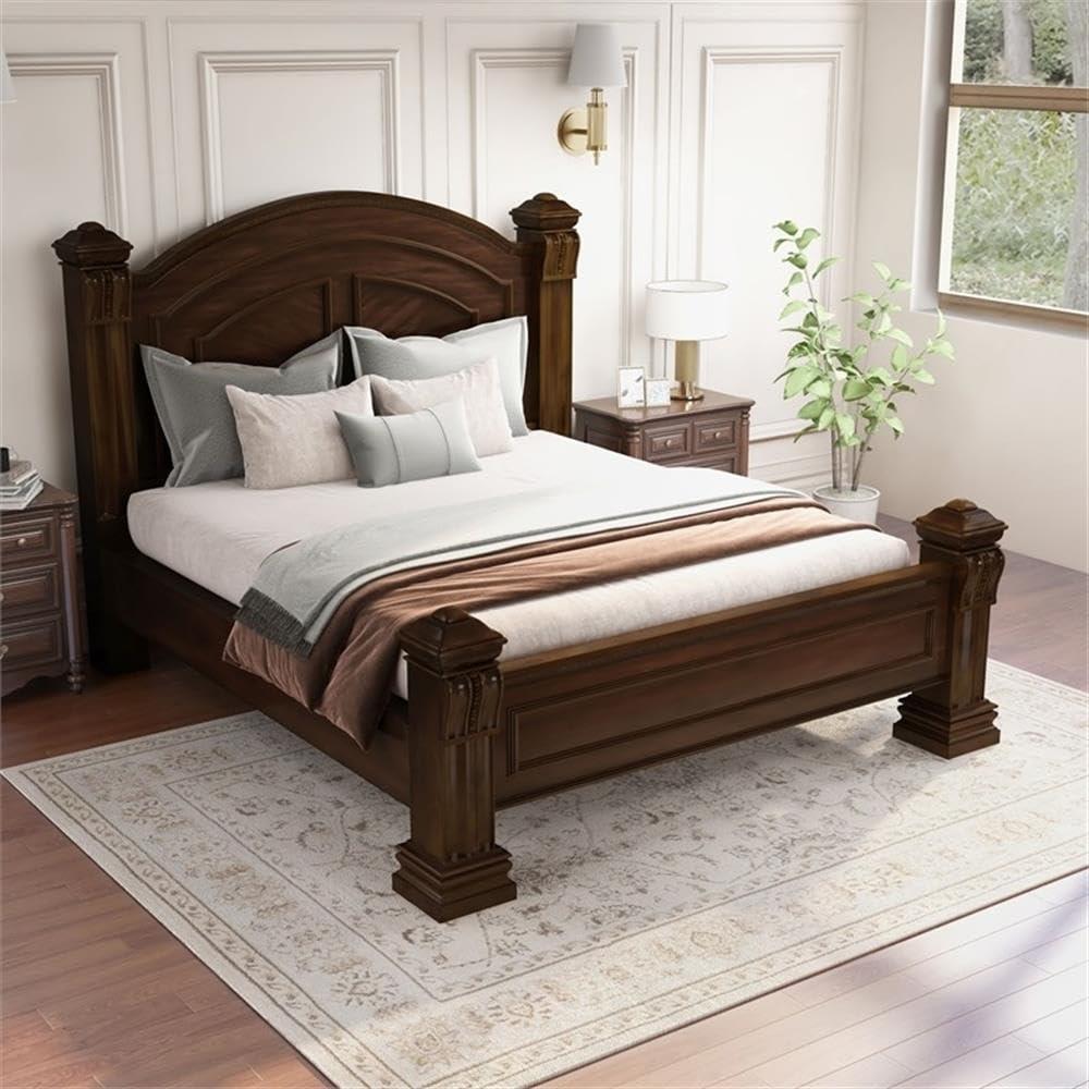 Traditional Cherry Wood King Panel Bed with Slat Kit