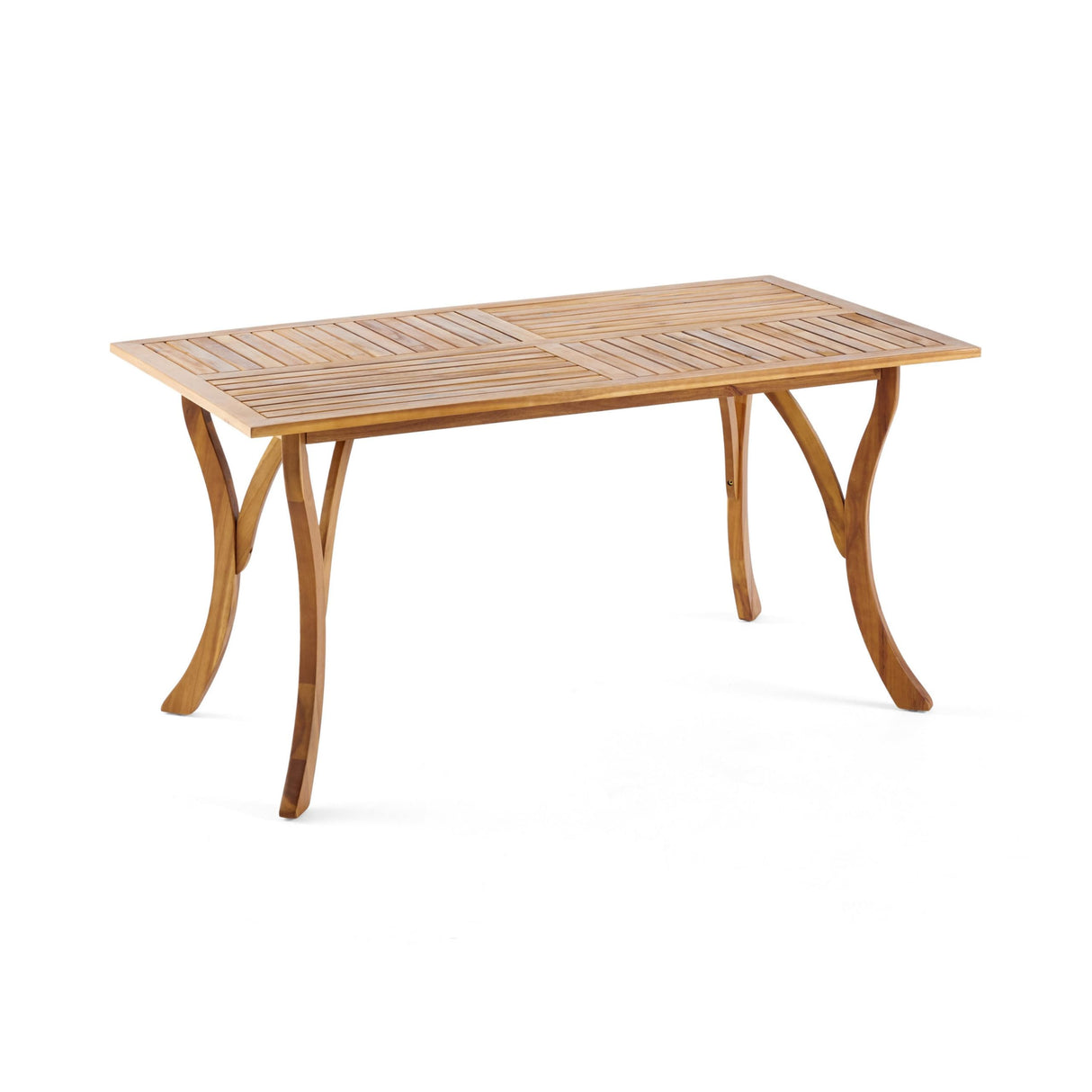 Olen Outdoor Dining Table, Slatted Rectangular 59 Inch, Brown Wood