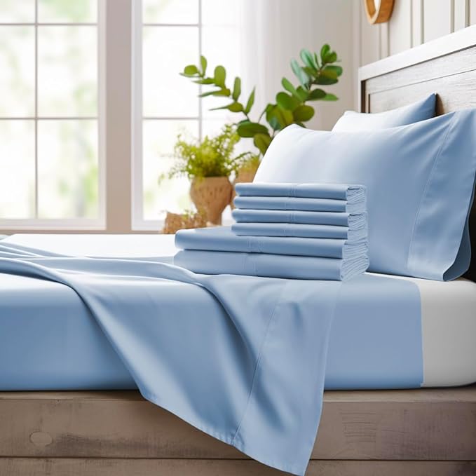 6 Piece Queen Sheet Set - 100% Viscose Made from Bamboo Sheets Queen Size Bed Set