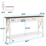 70.9 inch Sofa Table with 2 Drawers, Long Console Tables with Large Wood Tabletop Heavy Duty Metal Frame for Entryway Behind Couch