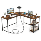 L Shaped Computer Desk, Corner Home Office Desk with 2 Outlets & 2 USB Ports