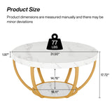 Tribesigns Modern Coffee Table, 2 Tier Round Coffee Table with Faux White Marble and Golden Metal Legs,