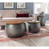 3-Piece Set with Drum Table and 2 Drum Side Tables in in Silver